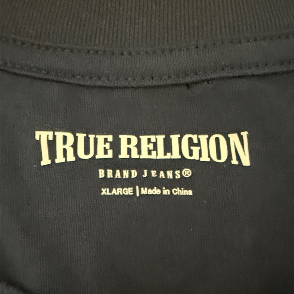 True Religion Navy Short-Sleeve Logo Graphic Tee with Yellow Script - Picture 2 of 4